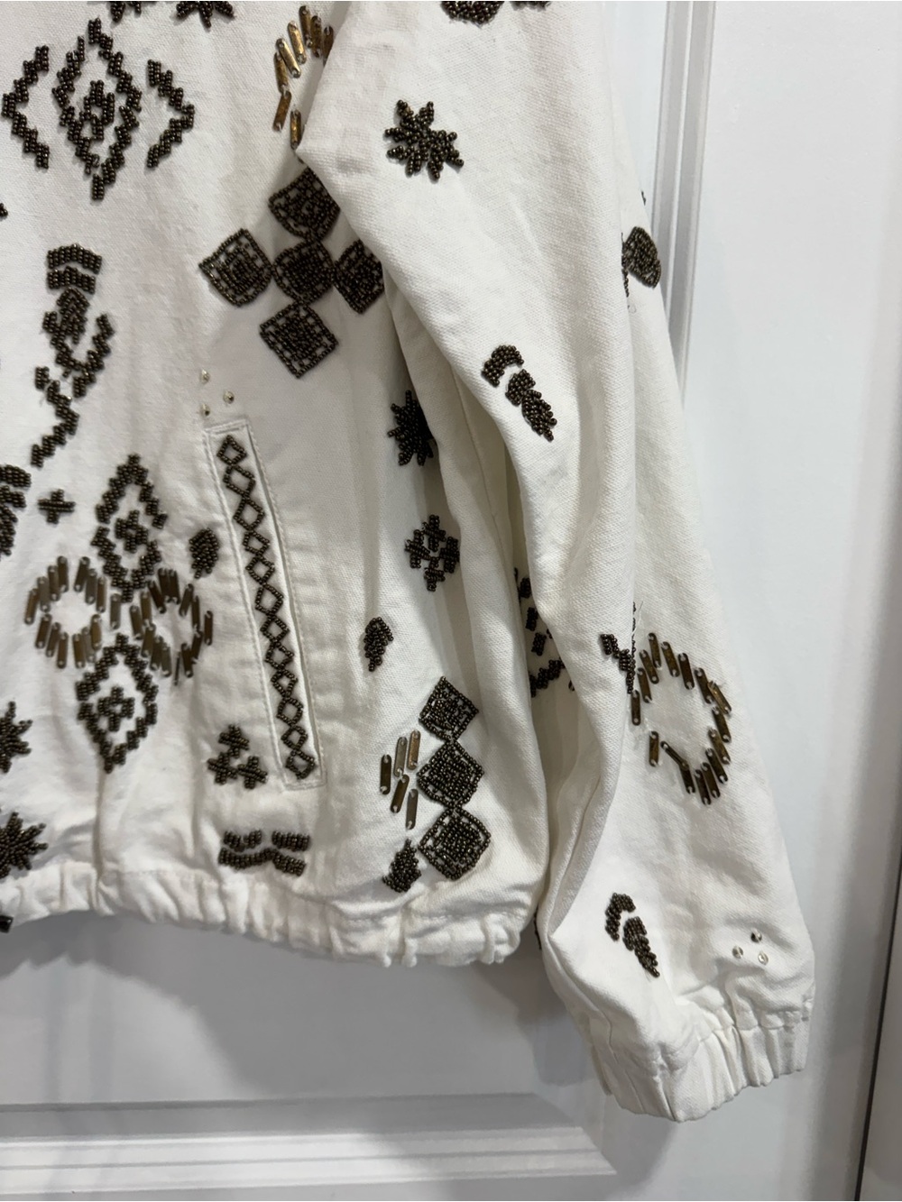 Chico's Beaded Aztec Southwestern Full Zip Jacket White Cream Size 2 Large - Picture 7 of 14